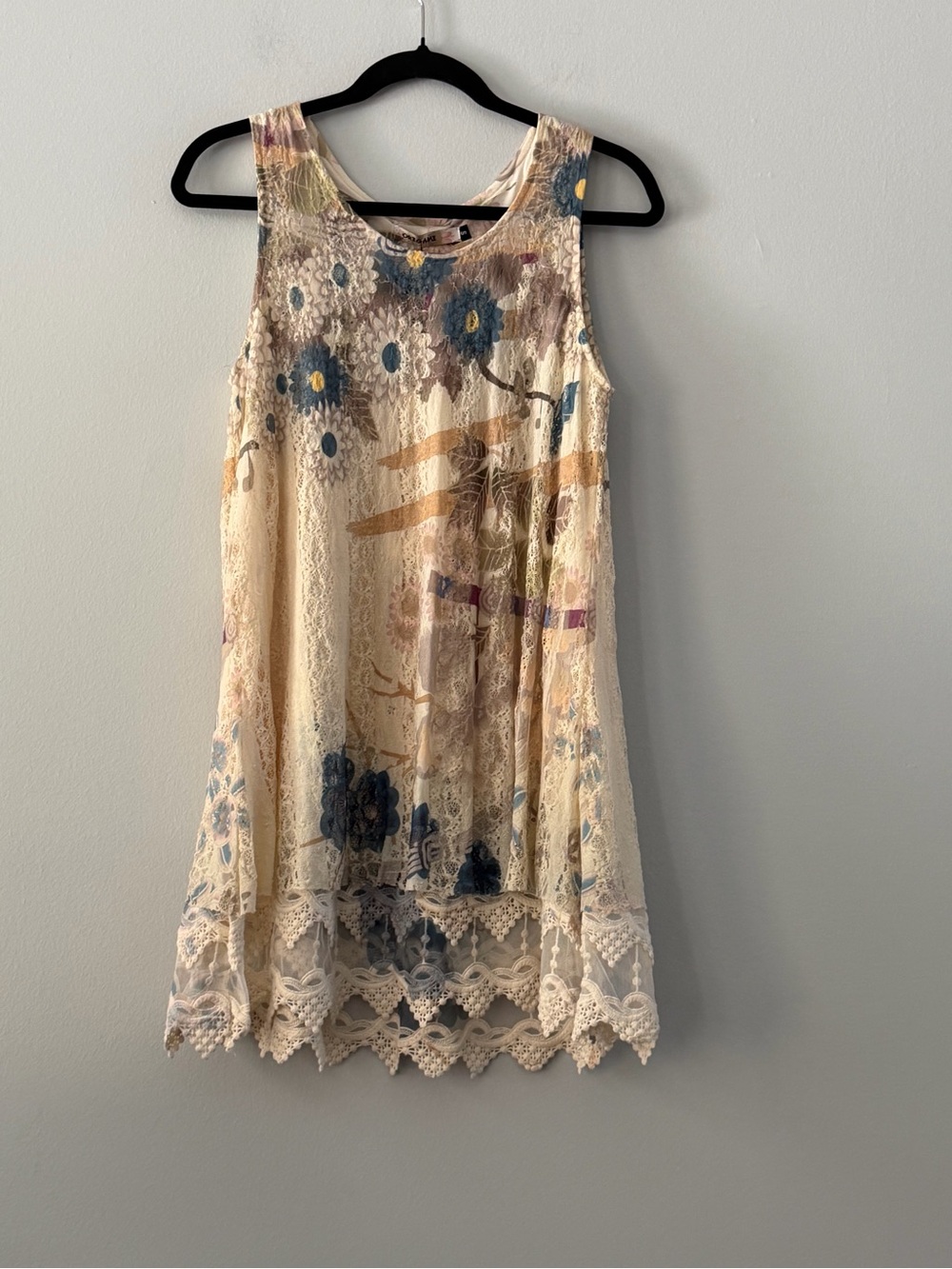 Origami Sleeveless Lace Floral Tunic  in Cream and Blue
